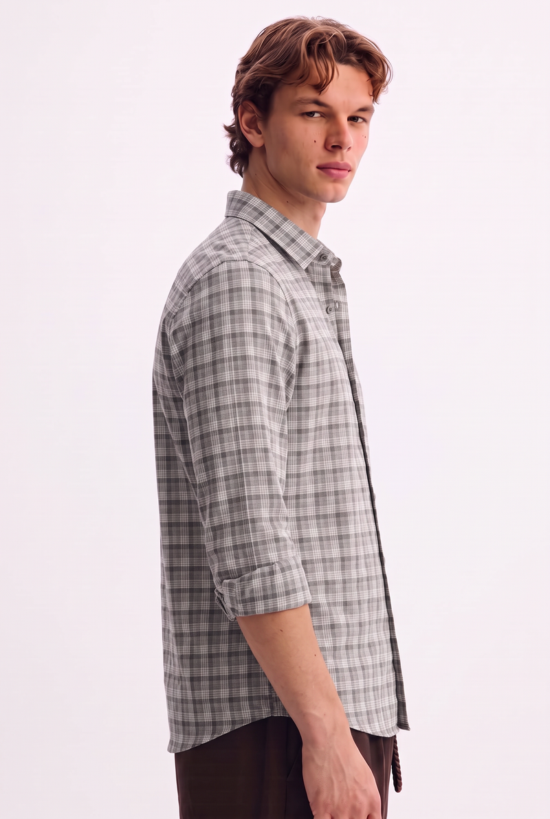 Men’s Premium Plaid Check Long-Sleeve Casual Shirt
