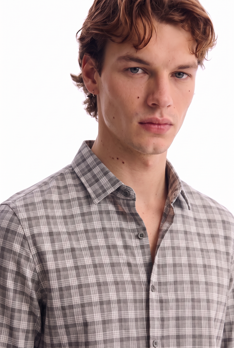 Men’s Premium Plaid Check Long-Sleeve Casual Shirt
