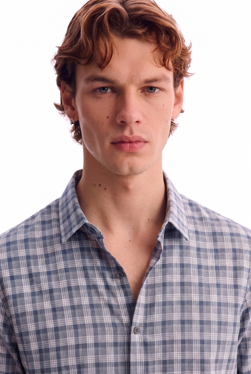 Men’s Premium Plaid Check Long-Sleeve Casual Shirt
