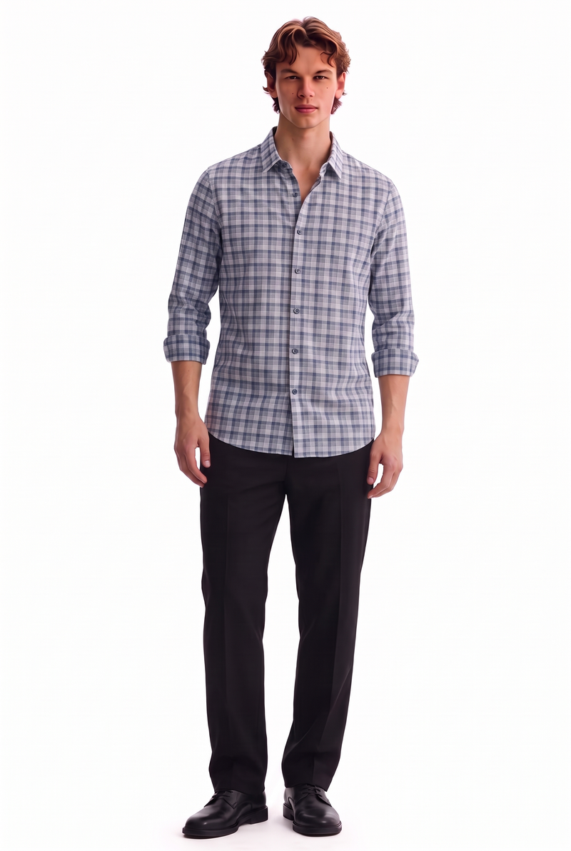 Men’s Premium Plaid Check Long-Sleeve Casual Shirt