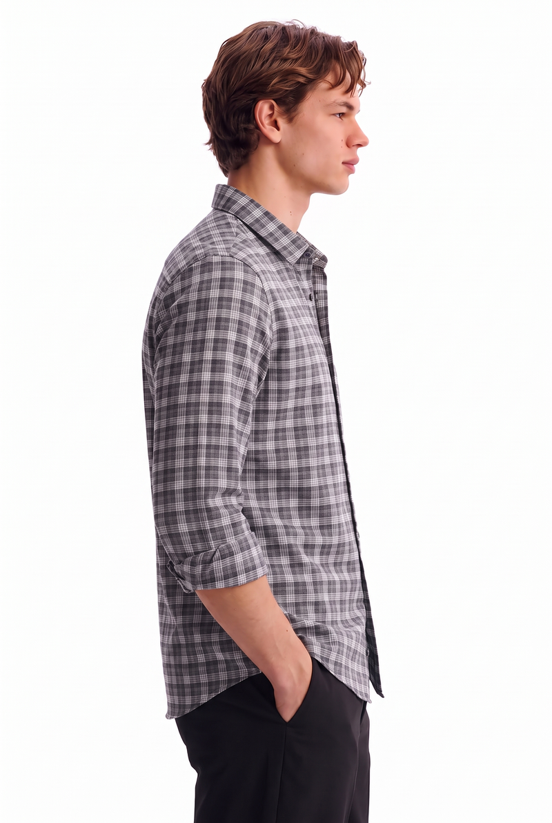 Men’s Premium Plaid Check Long-Sleeve Casual Shirt